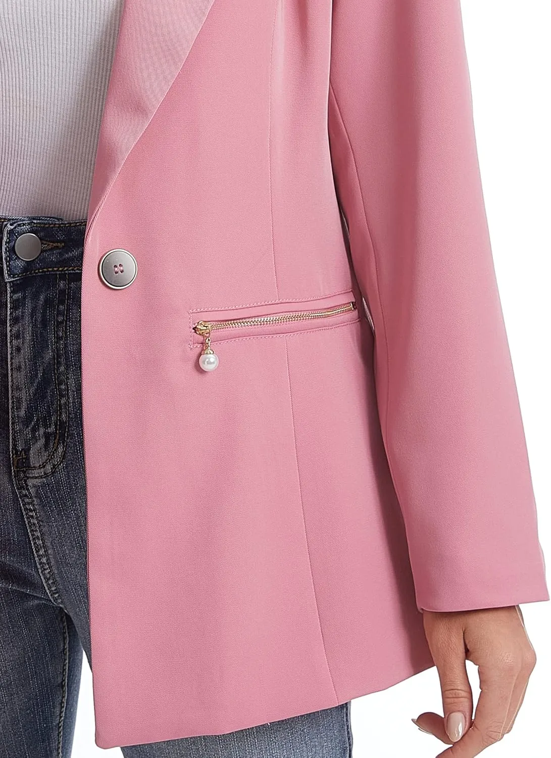 Women's Long Sleeve Open Front Blazer with Zipper Pockets