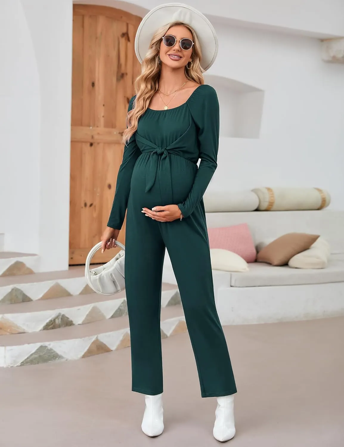 Women's Maternity Ruffle Hem Mermaid Baby Shower Dress Square Neck Puff Sleeve Off Shoulder Maternity Summer Dress