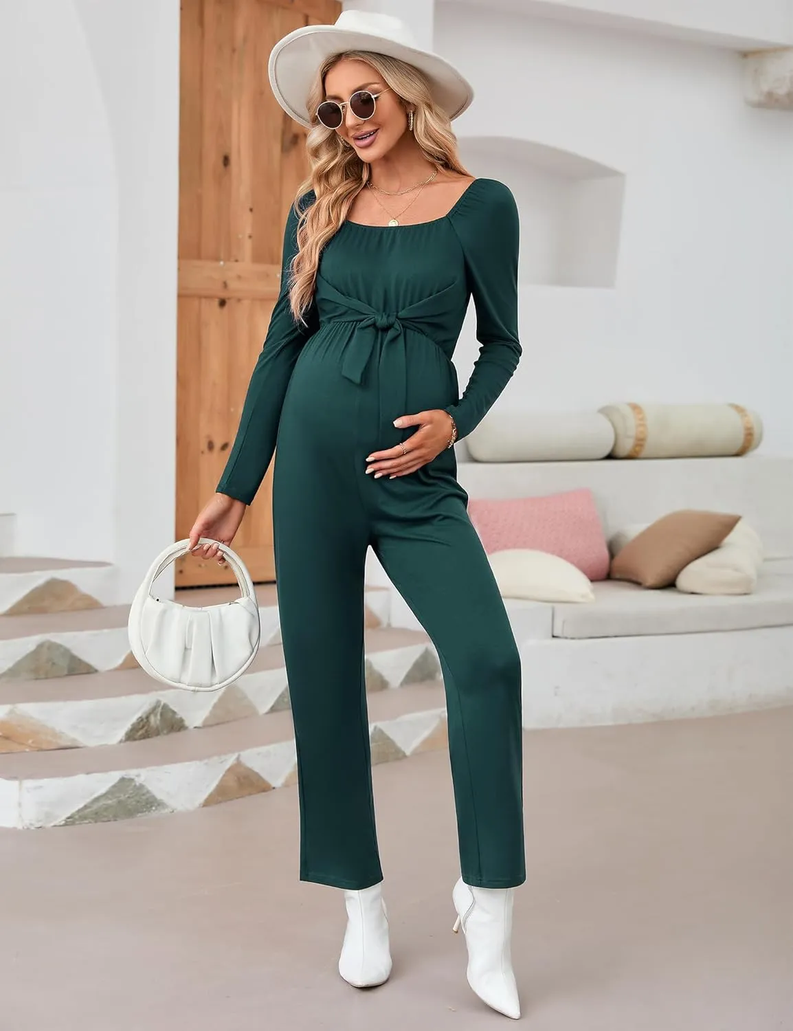 Women's Maternity Ruffle Hem Mermaid Baby Shower Dress Square Neck Puff Sleeve Off Shoulder Maternity Summer Dress