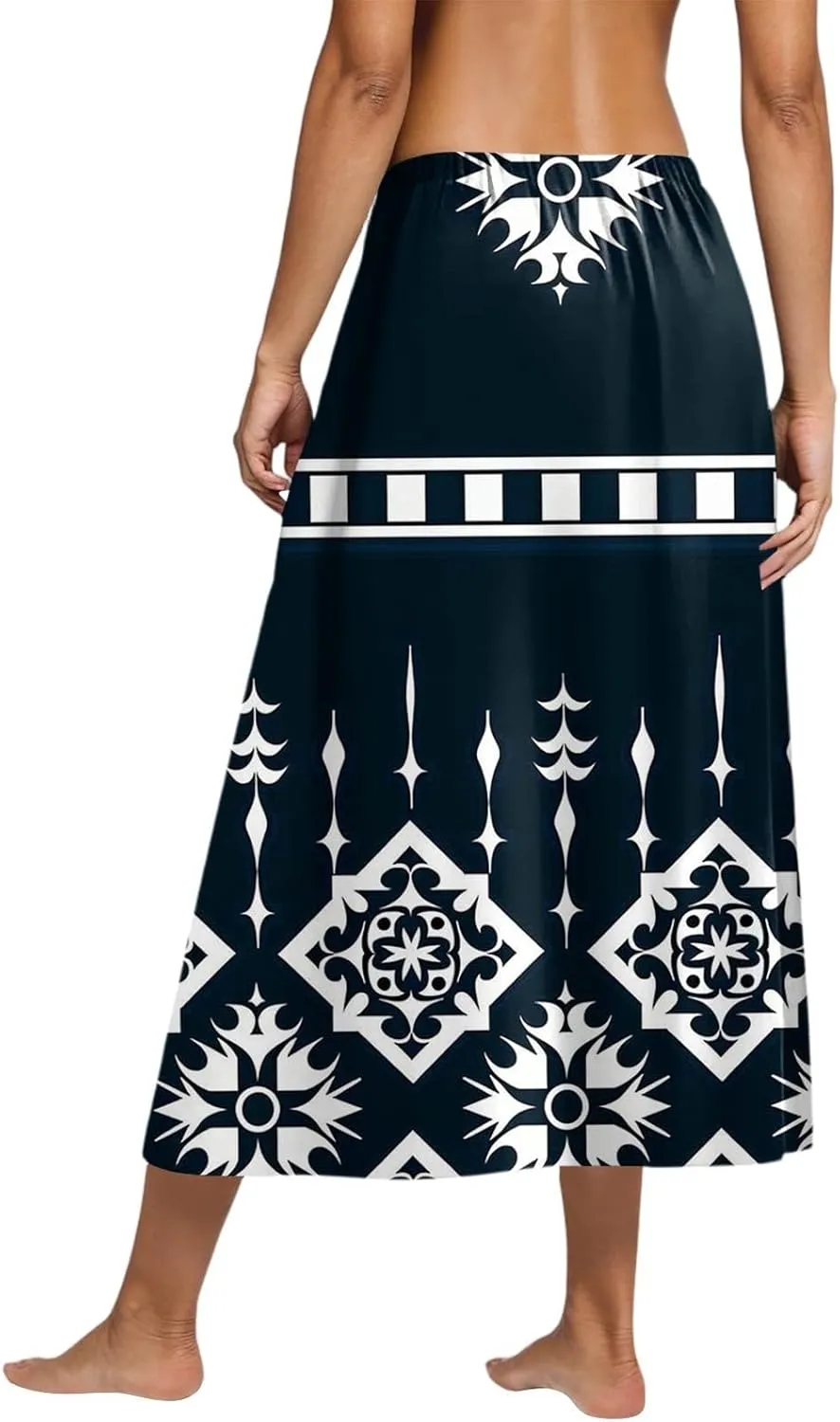 Women's Midi Boho Floral Skirts Trendy A Line Skirt High Elastic Waist Comfy Flowy Skorts with Pockets