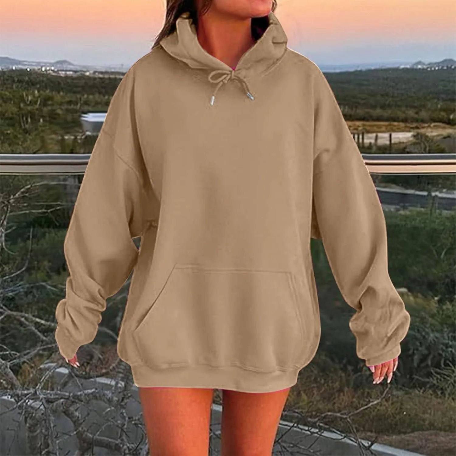 Womens Oversized Hoodies Fleece Sweatshirt Long Sleeve Drawstring Loose Pullover Fashion Top Cute Trendy Outfits with Pocket