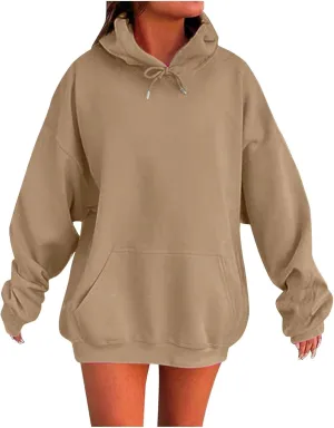 Womens Oversized Hoodies Fleece Sweatshirt Long Sleeve Drawstring Loose Pullover Fashion Top Cute Trendy Outfits with Pocket