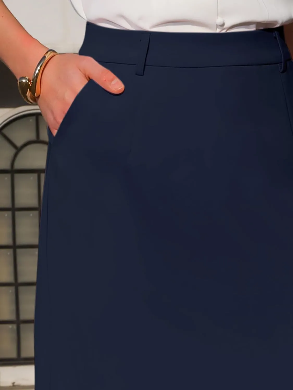 Women's Pencil Skirt High Waist Split Back Work Midi Skirts