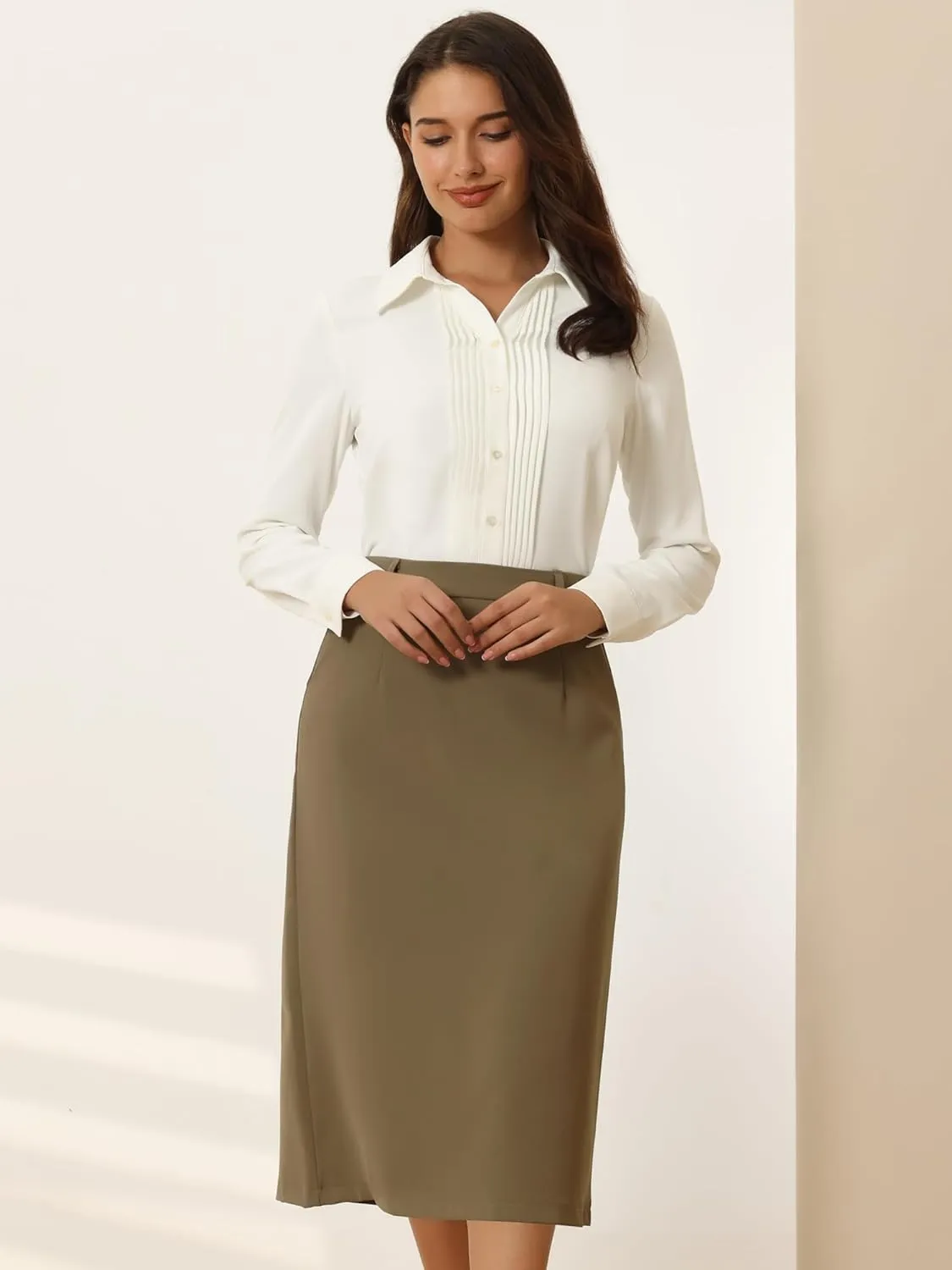 Women's Pencil Skirt High Waist Split Back Work Midi Skirts