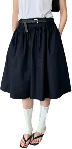 Women's Retro mid Length Pleated Skirt, Slimming and Oversized A-line Skirt with Belt Included