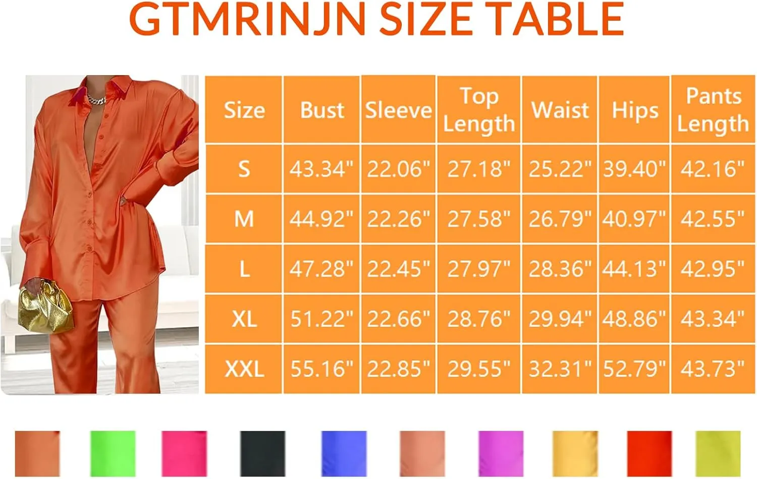 Womens Silk Satin 2 Piece Outfit Long Sleeve Lapel Button Down Tops Wide Leg Palazzo Loungewear Pajama Set
