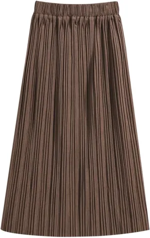 Women's Spring Autumn High Waist Casual Straight Skirt Mid-Length Pleated Skirt