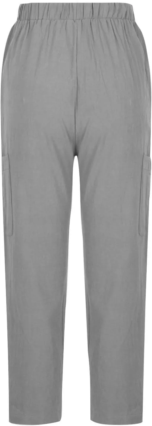 Womens Summer Linen Pants with 4 Pockets Straight Leg Elastic Waist Ankle Length Pants Casual Trousers Bottoms