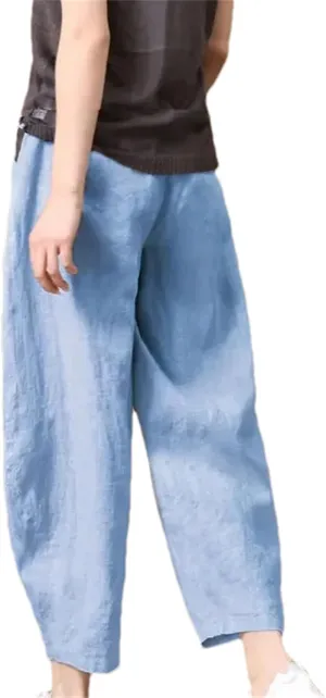 Women's Summer Wide Leg Pants  Thin Loose Fit Nine-Point Length Cotton Linen Middle Waist All-Match Casual Trousers