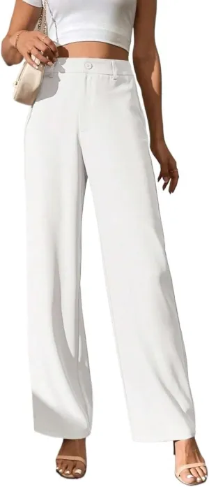 Womens Tall Solid High Waist Wide Leg Pants Zipper Button Loose Long Pant Trousers for Women