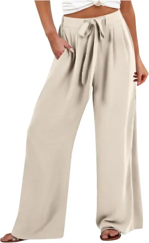 Womens Wide Leg Palazzo Pants High Waist Casual Flowy Trousers 2025 Summer Lounge Beach Travel Vacation Outfits