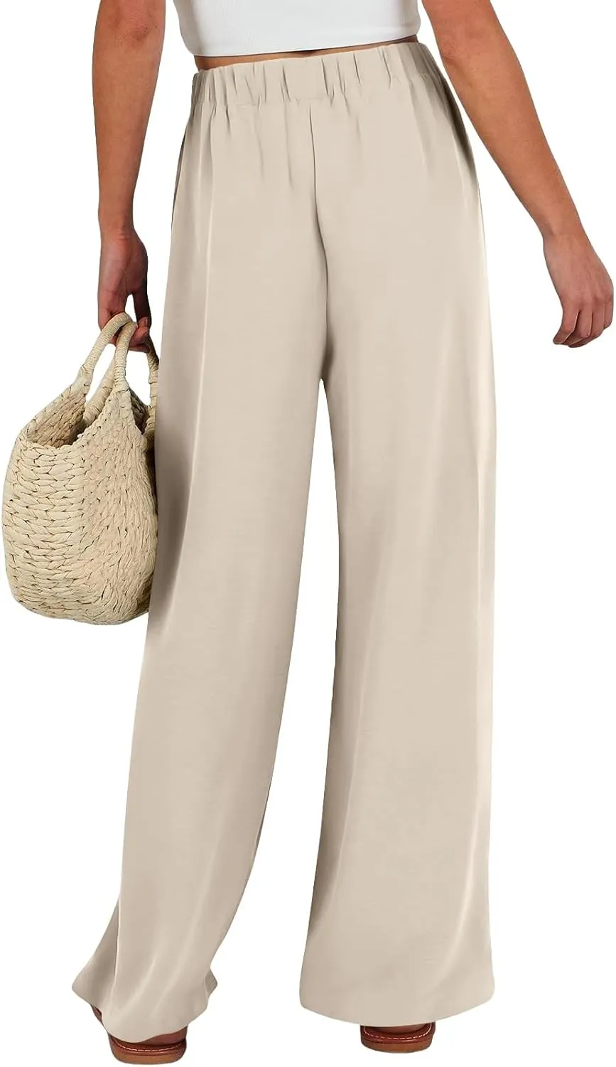 Womens Wide Leg Palazzo Pants High Waist Casual Flowy Trousers 2025 Summer Lounge Beach Travel Vacation Outfits