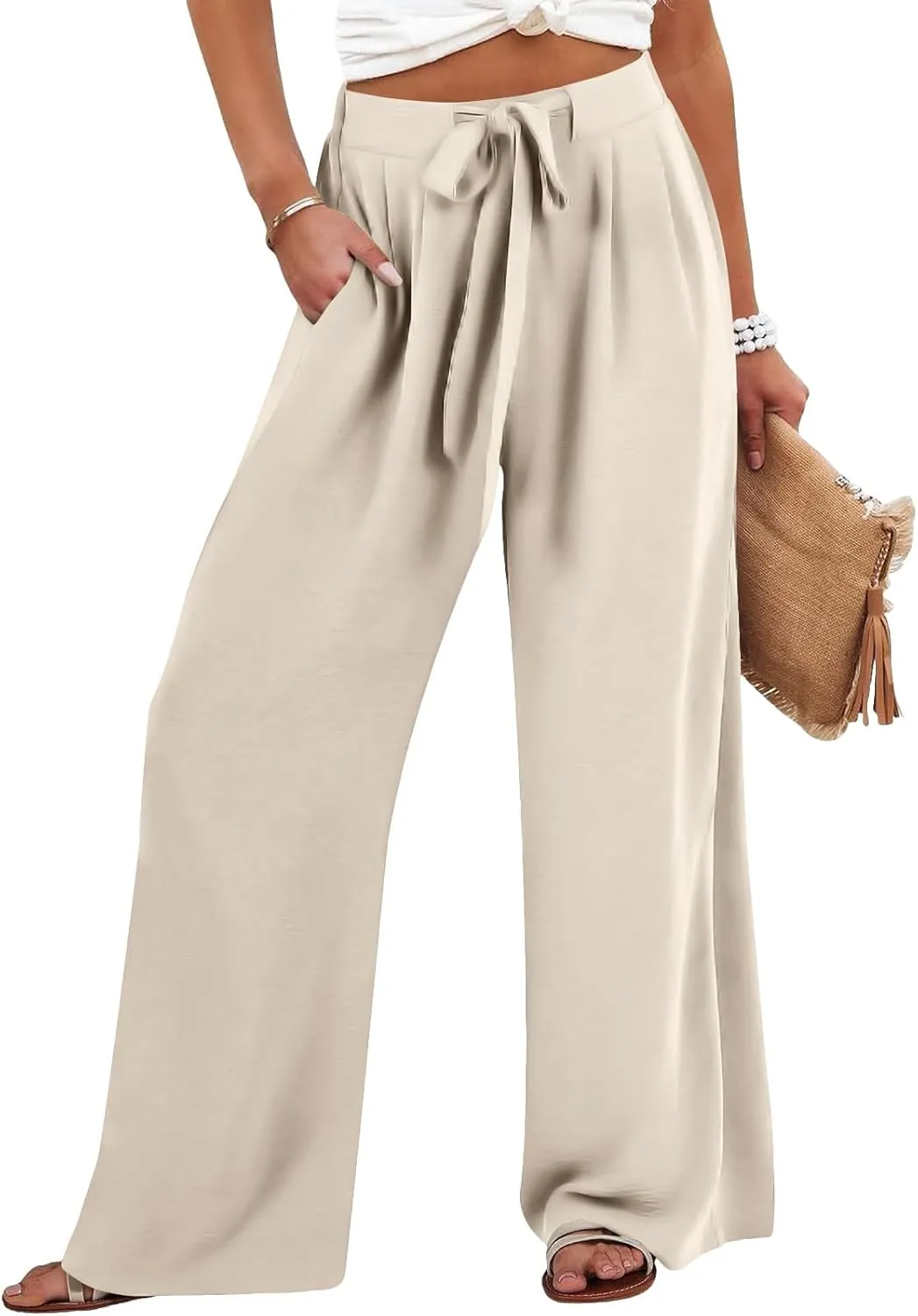 Womens Wide Leg Palazzo Pants High Waist Casual Flowy Trousers 2025 Summer Lounge Beach Travel Vacation Outfits