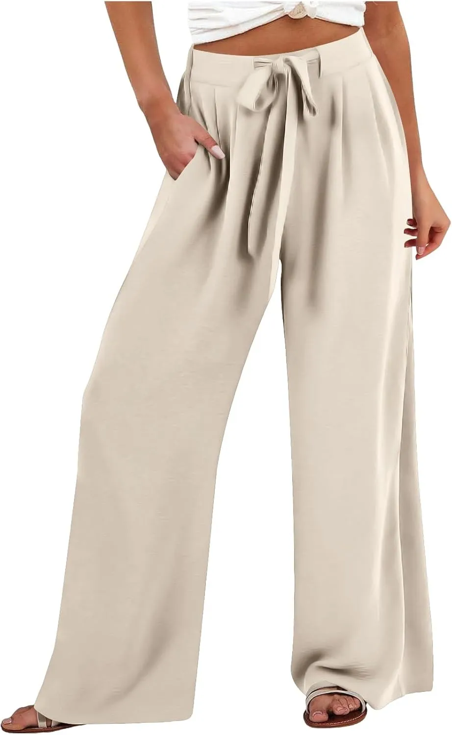 Womens Wide Leg Palazzo Pants High Waist Casual Flowy Trousers 2025 Summer Lounge Beach Travel Vacation Outfits
