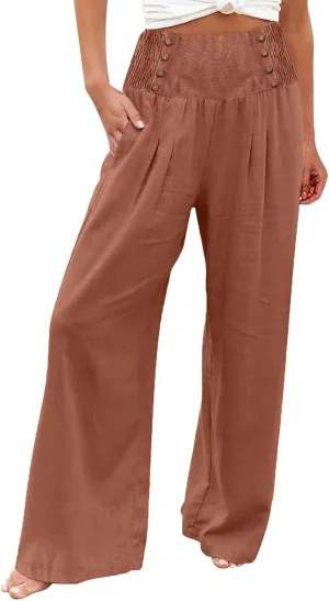 Women's Wide Leg Pants Elastic Waisted Palazzo Pants Casual Yoga Pants Business Casual Long Trousers with Pockets