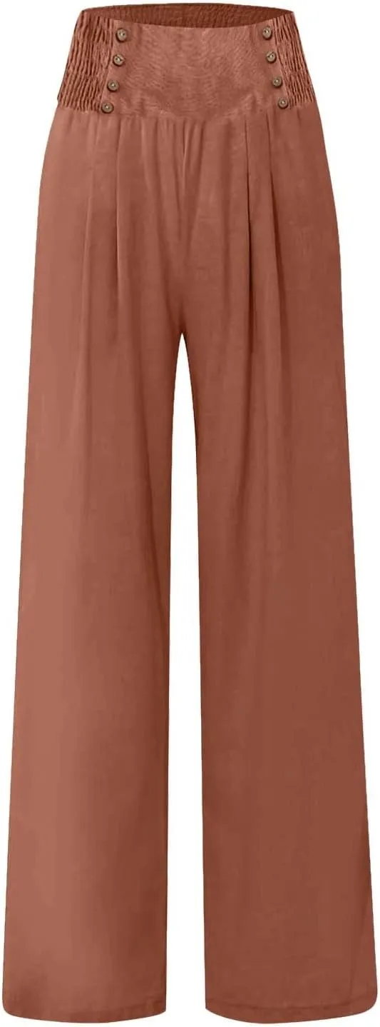 Women's Wide Leg Pants Elastic Waisted Palazzo Pants Casual Yoga Pants Business Casual Long Trousers with Pockets