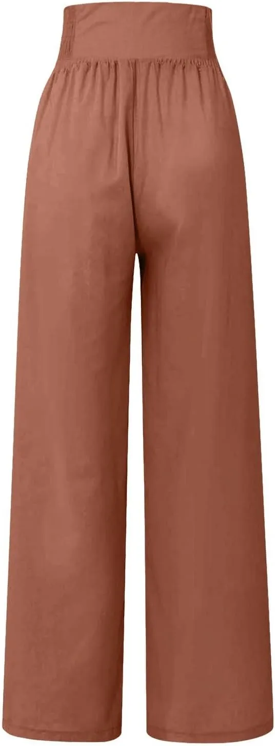 Women's Wide Leg Pants Elastic Waisted Palazzo Pants Casual Yoga Pants Business Casual Long Trousers with Pockets