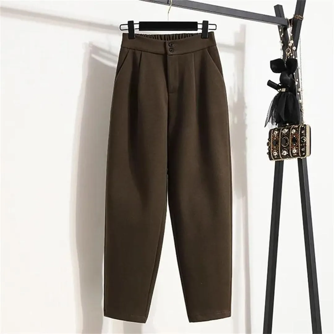 Women's Winter Ankle-Length Pants Simple Style All-Match Ladies High Waist Harem Pants