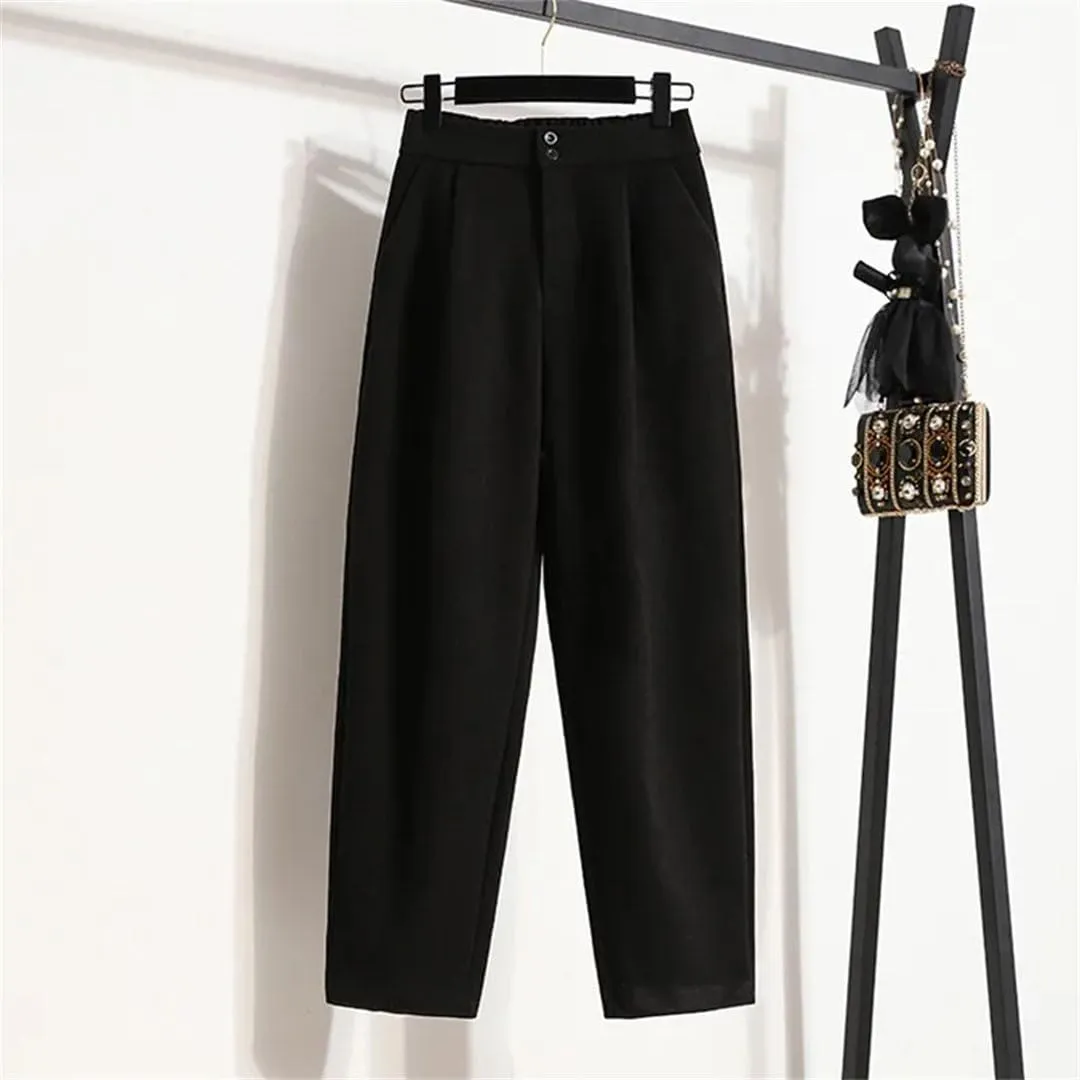 Women's Winter Ankle-Length Pants Simple Style All-Match Ladies High Waist Harem Pants