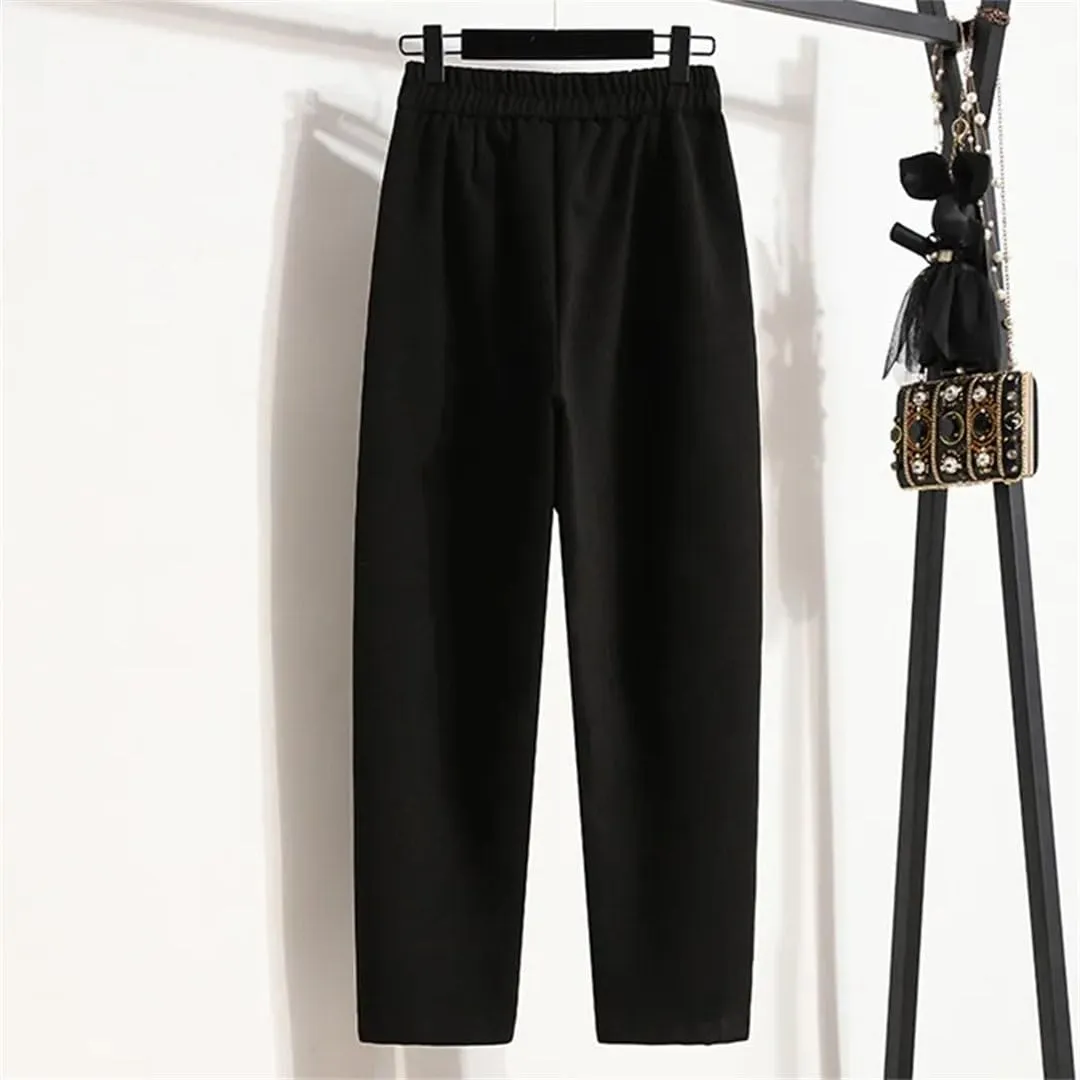 Women's Winter Ankle-Length Pants Simple Style All-Match Ladies High Waist Harem Pants