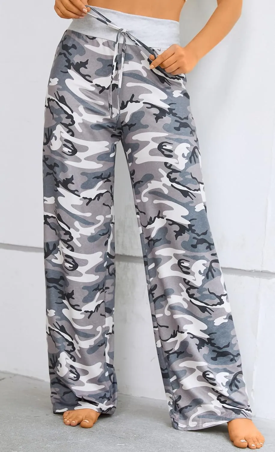 X-Image Women's Comfy Pajamas Drawstring Stretch Floral Print Long Wide Leg Lounge Pants