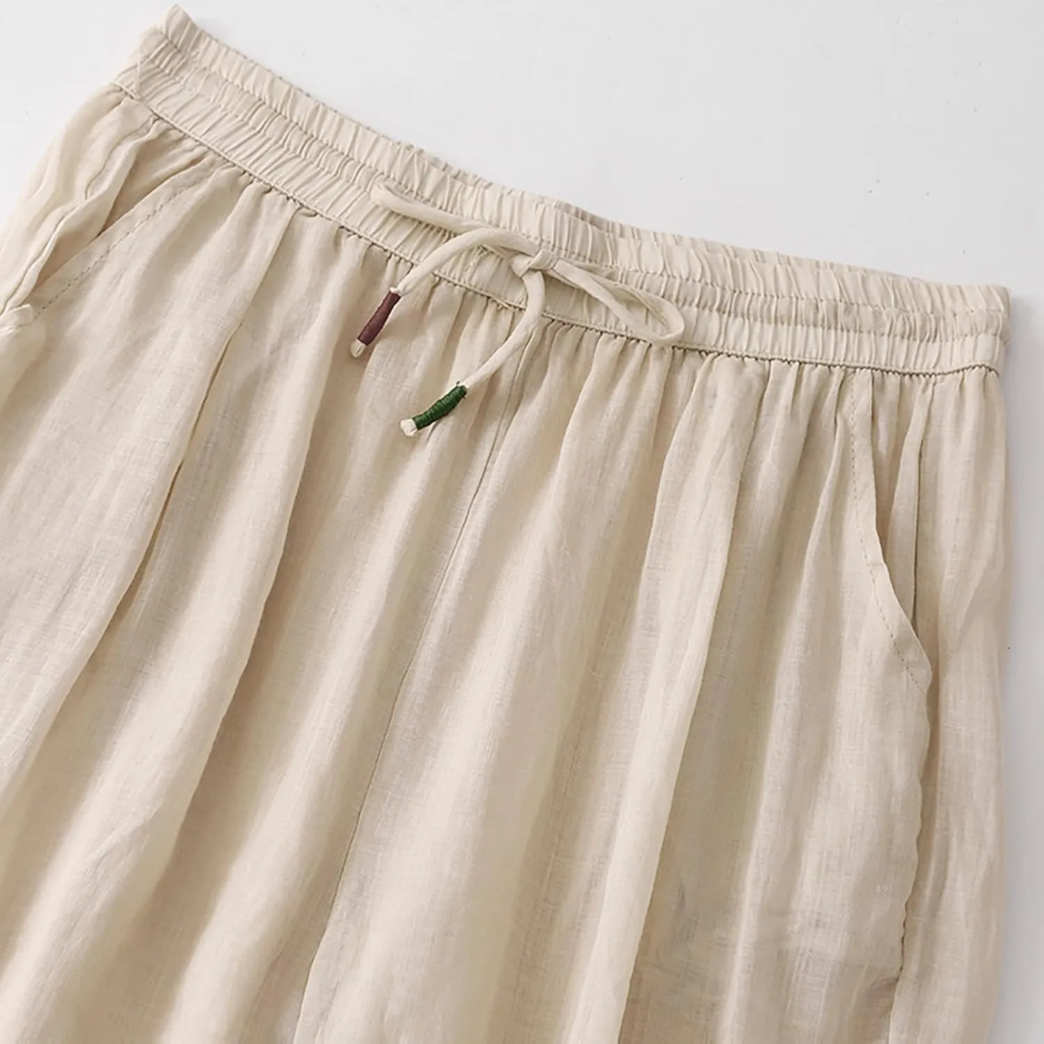 YRAETENM Wide Leg Pants for Women Baggy Elastic Waist Cotton Linen Pants Plus Size Palazzo Lounge Trousers with Pockets