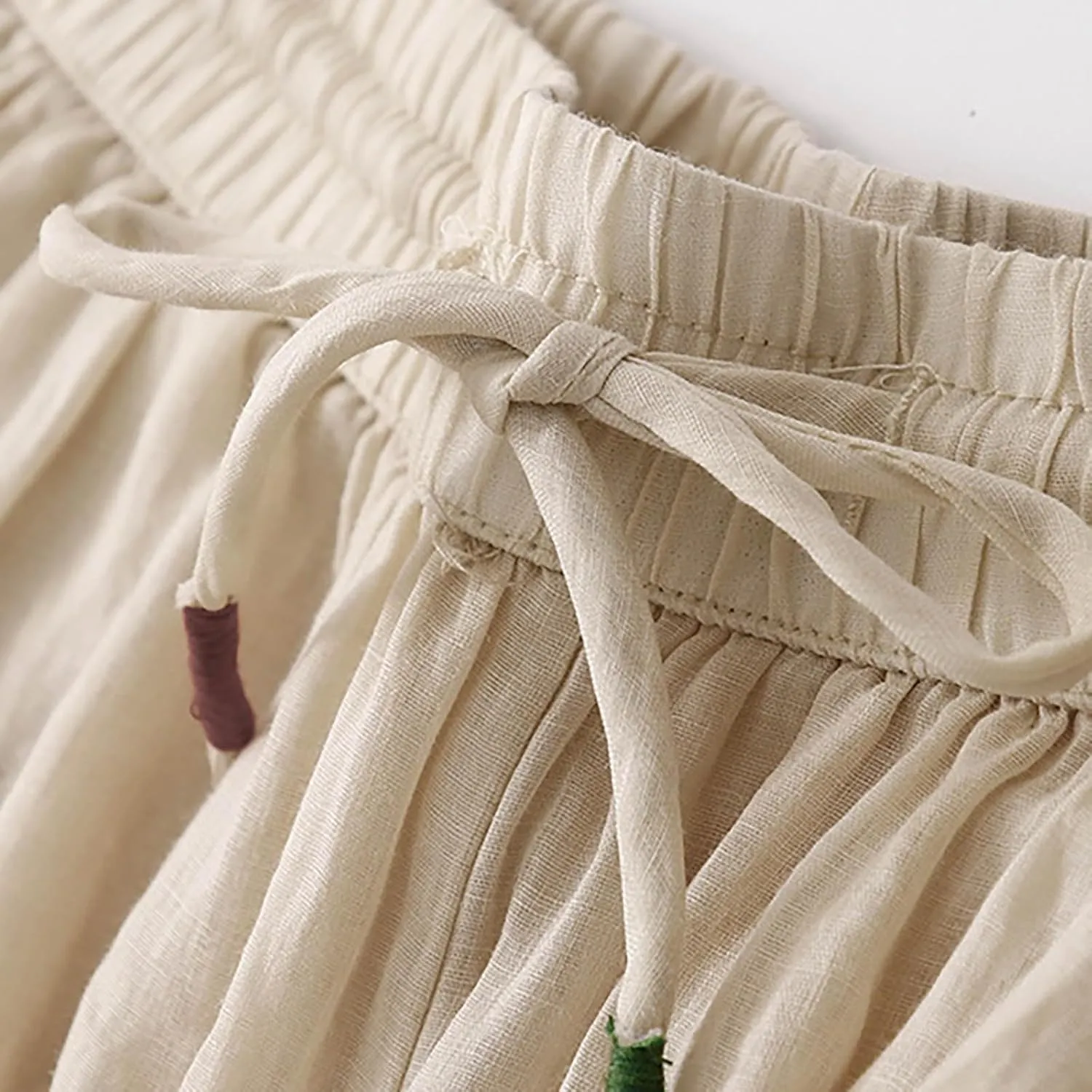 YRAETENM Wide Leg Pants for Women Baggy Elastic Waist Cotton Linen Pants Plus Size Palazzo Lounge Trousers with Pockets